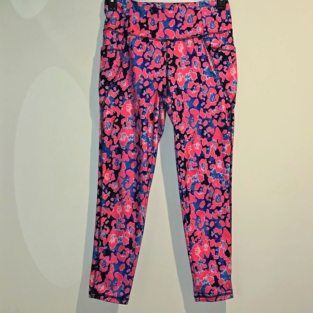 Live Well pink blue black leggings. Size medium.